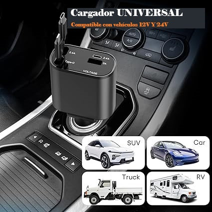 Cargador de coche retráctil 4en1 60W