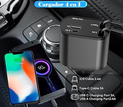 Cargador de coche retráctil 4en1 60W